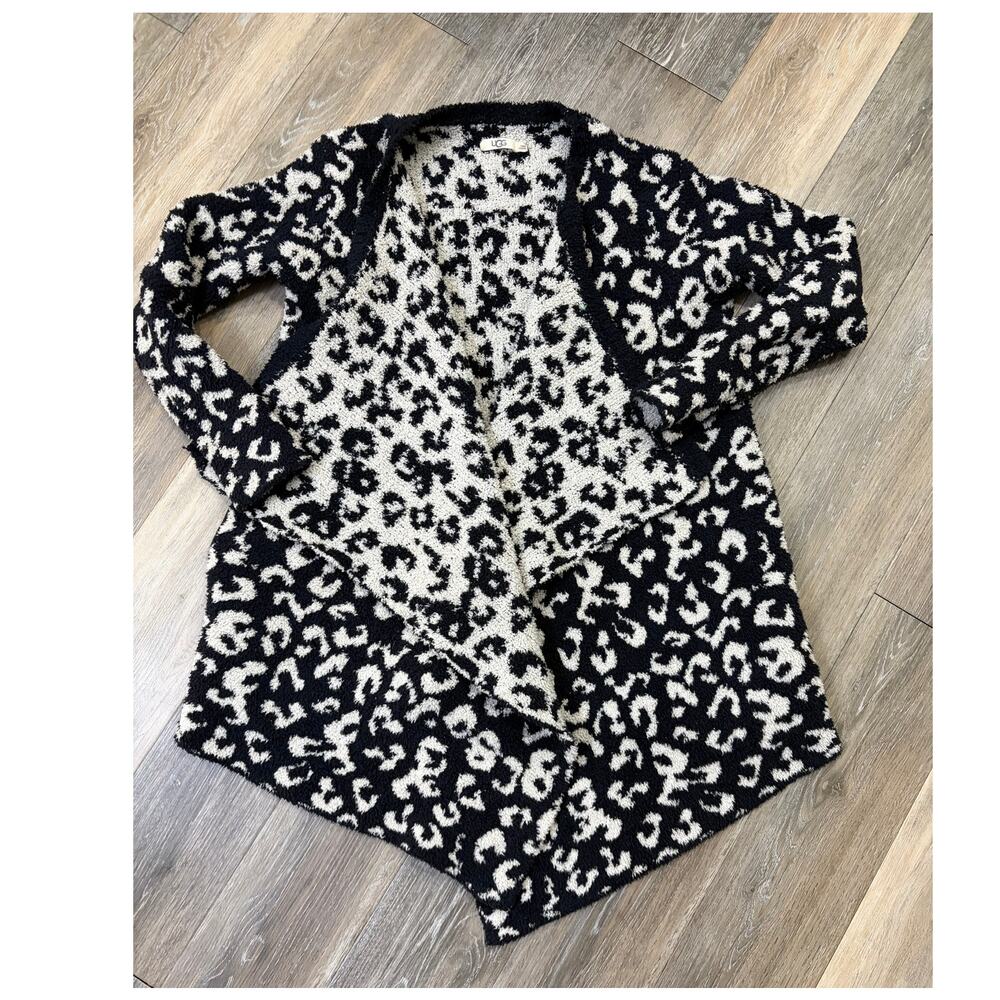 UGG Leopard Print Cardigan Womens Small Cozy Open Front Sweater